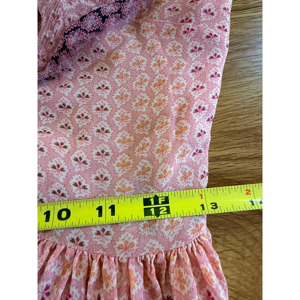 LoveShackFancy Pink Silk Ruffle Asymmetrical Floral Dress Size 2 (Runs Larger) - Picture 7 of 15